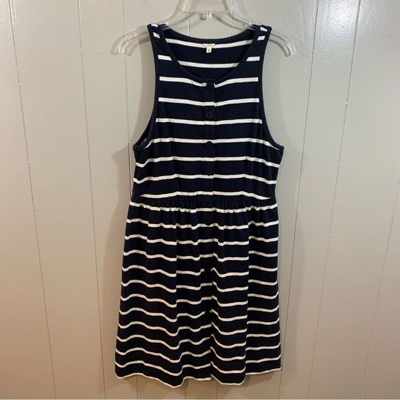J. Crew Navy Blue Vintage 90s Nautical Button Down Sleeveless Tank Dress M - Picture 1 of 10